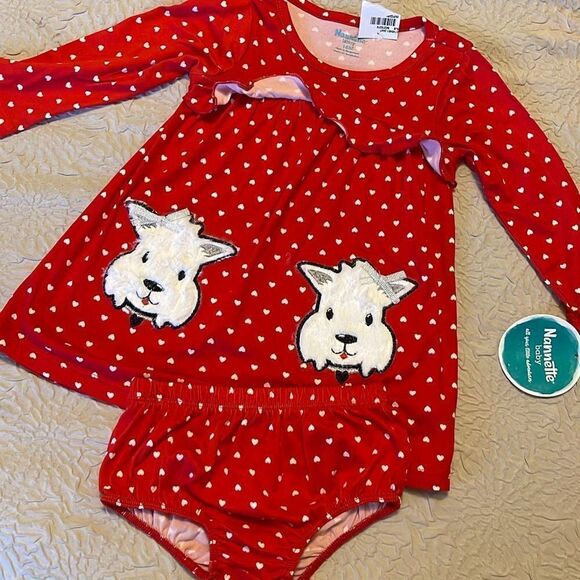 Nannette Baby Girls Dress Set Long Sleeve  18‎ months. Red/Polka Dot/Dog NWT - Picture 1 of 5